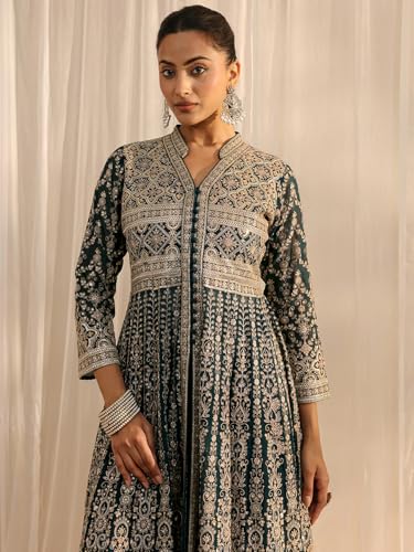 Image of Libas Art Embroidered Georgette Anarkali Kurta With Palazzos and Dupatta | ethnic wear | bridal suit | occasion wear