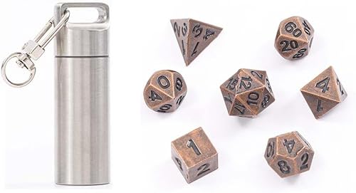 Mini juego de dados pequeños de metal DND con estuche de dados de acero inoxidable portátil, juego de dados de metal poliédrico D&D, perfecto para