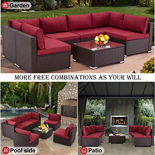 image for U-MAX 7 Pieces Outdoor Patio Furniture Set, All Weather Brown PE Ratta
