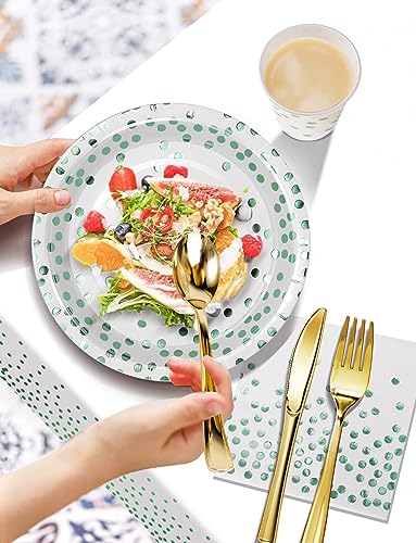 Image of Nkaiso 141Pcs Green Dot Paper Plates and Napkins Party Supplies-20 Guests