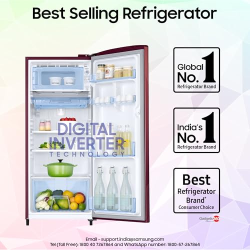 Image of Samsung 183 L, 3 Star, Digital Inverter, Direct-Cool Single Door Refrigerator (RR20H1723WR /HL, Wild Lily Red, Single Touch Defrost, 2026 Model)