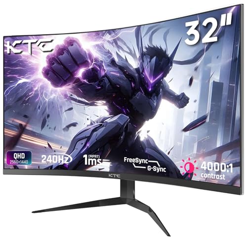KTC 32Inch 240Hz Curved Gaming Monitor, 1000R VA, QHD(2560x1440p), 4000:1 Contrast, Support FreeSync...