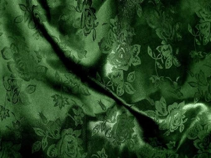Valentina Textile's Inc. Rose Satin Brocade Jacquard Fabric, 58 Inches Wide - Sold by The Yard(5 Yard,Hunter Green)