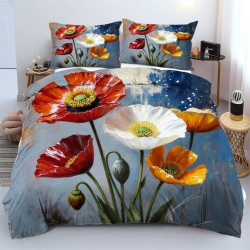 Housse de couette 90x190 fleur colorée en microfibre lavable machine - 2