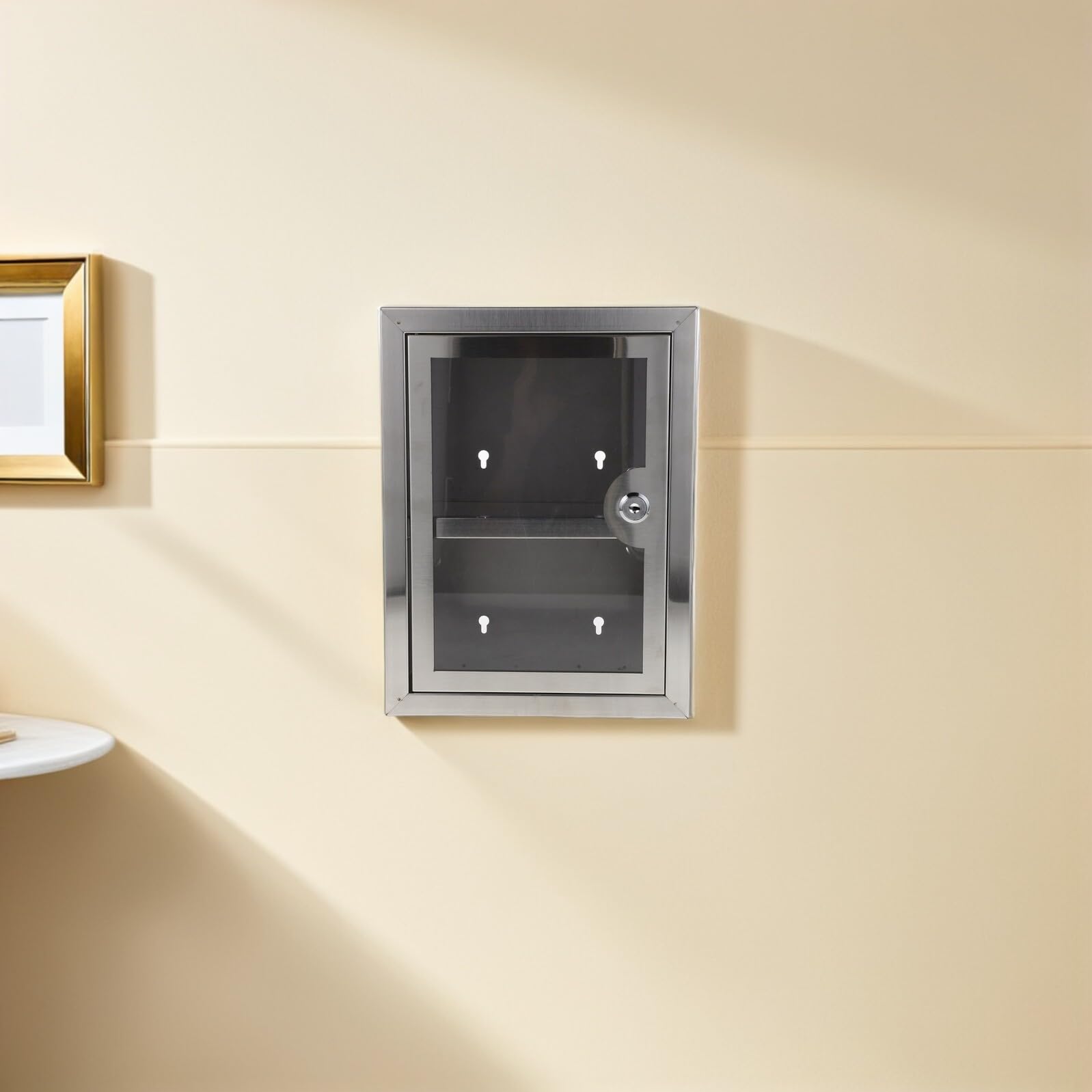 Cassetta di Sicurezza a Parete in Acciaio 280X210X110 MM con Serratura e Doppio Strato Contenitore Robusto per Medicinali e Oggetti di Valore Armadietto Organizer Salvaspazio