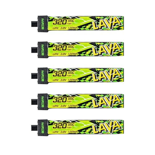 BETAFPV 5pcs Lava II 1S 320mAh Battery 3.8V 95C LiHV Battery with BT2.0 Connector Compatible with 1S Tiny Whoop Drone Quadcopter Like Cetus FPV Kit, Air65, Meteor65 Pro 1S Brushless Drones