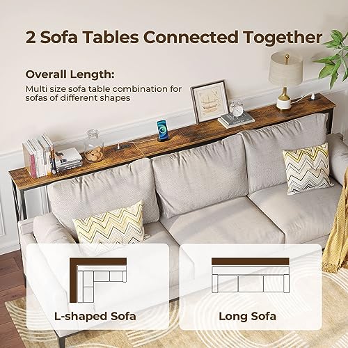 image for Rolanstar Console Table with Power Outlet, Narrow Sofa Table, 55.1
