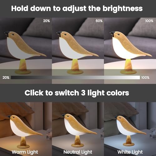 Haotao Small Cute Bird Table Lamp with Timer, Touch & Remote Control Bird Night Light, Cordless Bedside Lamps, Desk Lamp for Reading, 3-Way Dimmable USB Rechargeable Battery 2600mAh Nightstand Lamps, Decor photo 3