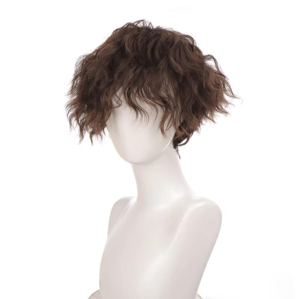 Accesorios Pelucas Peluca Pelo Rizado Onda Corta Marrón Negro Para Hombres Pelucas Uso Diario Fiesta(Brown)