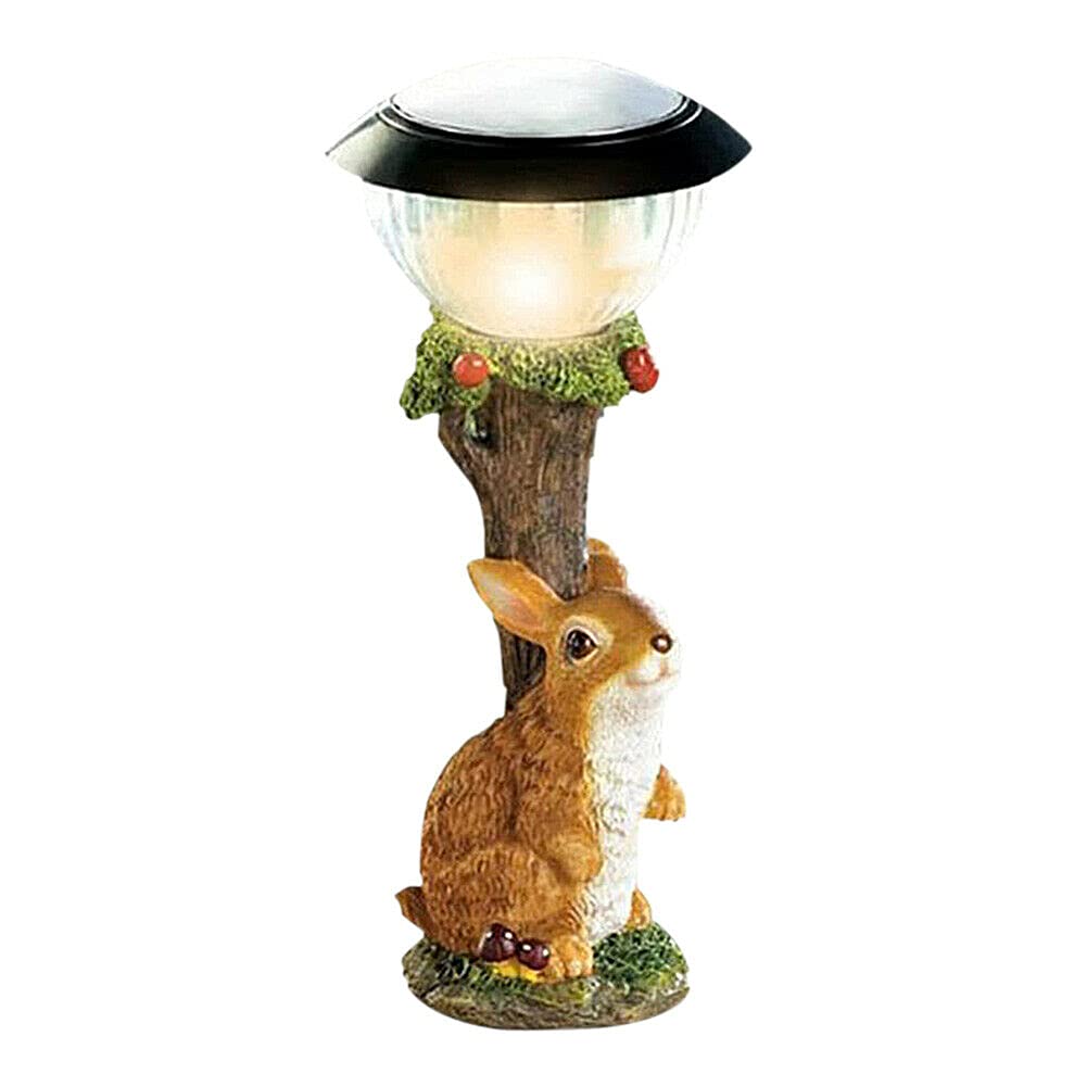ausuky LED Solar Light Rabbit Cat Animal Sculpture Resin Statue Lamp Garden Ornament (Rabbit)