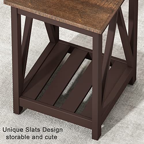 Choochoo Farmhouse End Table, Rustic Vintage End Side Table With Storage Shelf For Small Spaces, Nightstand Sofa Table For Living Room, Bedroom Espresso 2 Pack #TOP4