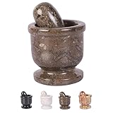 Exquisite Marble Mortar and Pestle Set - Your Ultimate Kitchen Essential for Grinding Spices, Making Guacamole, Salsa, Pesto, and Crushing Pills (Oceanic, Oval Shape (2.5'))