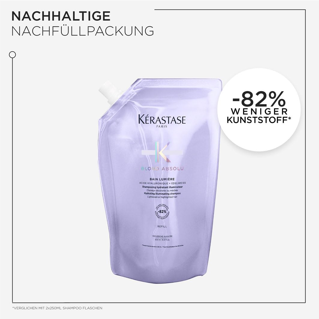 Kérastase Blond Absolu Bain Lumière Nachfüllset, Feuchtigkeitsspendendes Shampoo für blondes/blondiertes Haar, Enthält: Blond Absolu Bain Lumière 500 ml im Pumpspender sowie 500-ml-Nachfüllpackung