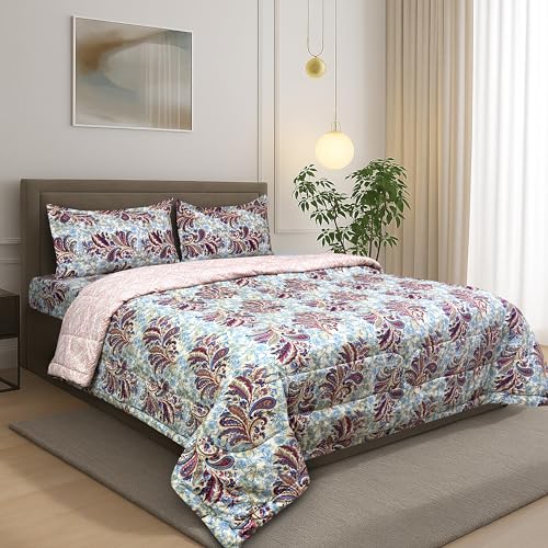 Image of Signature Reversible Super Soft Double Bed Comforter /Quilt Set 350GSM 88x90 inches, and Fitted Elastic Bed Sheet with Pillow Covers (Trendsetter, Comforter Set)