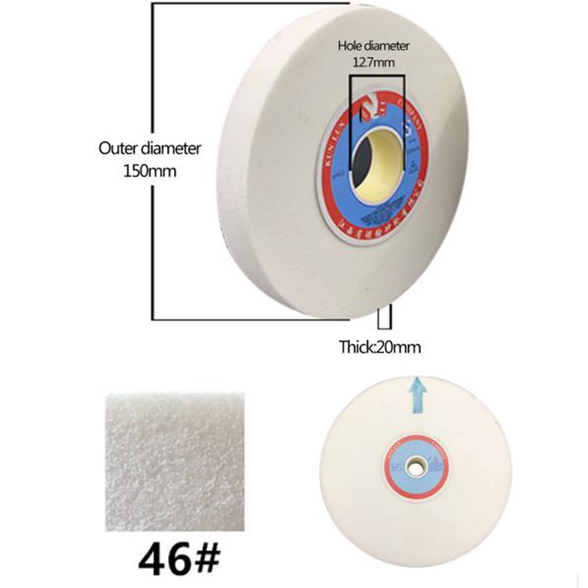 tarcze szlifierskie, 150 mm biała tarcza szlifierska korundowa, płaska z powłoką diamentową, adapter do tarczy szlifierskiej/80#(46#)