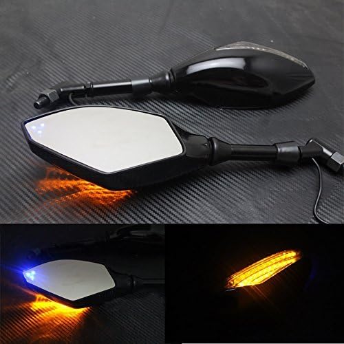 Oda 1 Pair 10MM 8MM Universal Motorcycle Rear View Side Mirrors with Turn Signal LED Lights