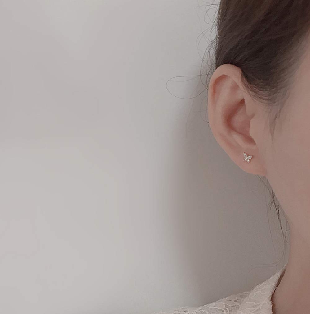 LVTING 925 Silver Plated 14K Gold Bow Studs Earrings Hypoallergenic for Sensitive Ears with Cubic Zircon Small Gift for Women Girlfriend Daughter Butterfly Bow Ear Studs (butterfly)