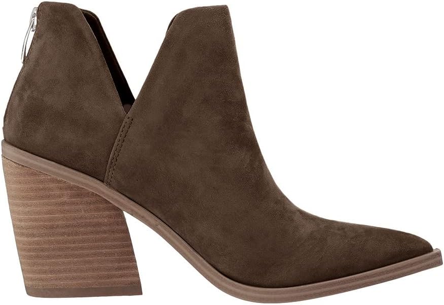 FISACE Womens Pointed Toe Stacked Mid Heel Ankle Boots V Cut Back Zipper Faux Leather Booties - Image 5