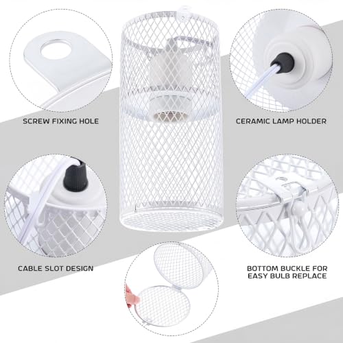 Image of VIHOSE 1 Pcs Reptile Heat Lamp Guard with 150W Ceramic Heat Emitter Basking Anti Scald Heating Lamp Holder Mesh Cage Reptile Protection Lampshade for Lizard Snake Without Bulb (4 Inch,White,White)
