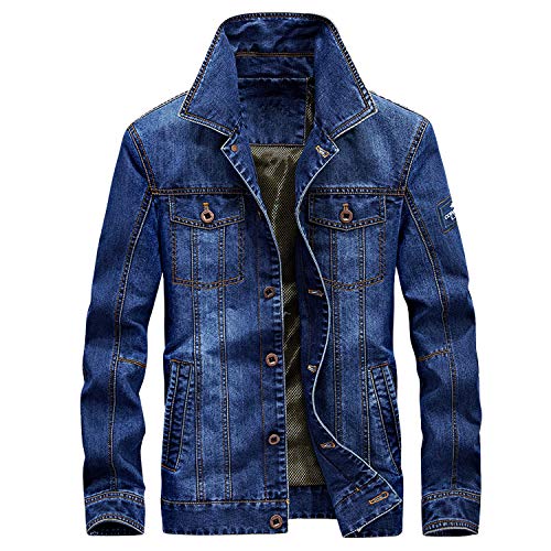 Mens Fleece Lined Trucker Jacket Classic Stand Collar Button Down Denim Outwear
