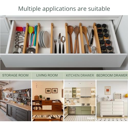 OPRTEU 6-Pack Bamboo Drawer Dividers Organizer – Expandable 17''-22'' Kitchen & Clothing Storage for Deeper drawers of Dresser, Bedroom, Kitchen, Office - Image 3