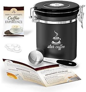 Star Coffee Container Airtight Coffee Storage - Stainless Steel Canister with Measuring Scoop