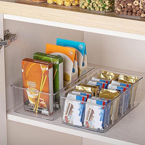Vtopmart 2 Pack Food Storage Organizer Bins, Clear Plastic Bins for Pantry, Kitchen, Fridge, Cabinet Organization and Storage, 4 Compartment Holder Packets, Snacks, Pouches, Spice Packets #5