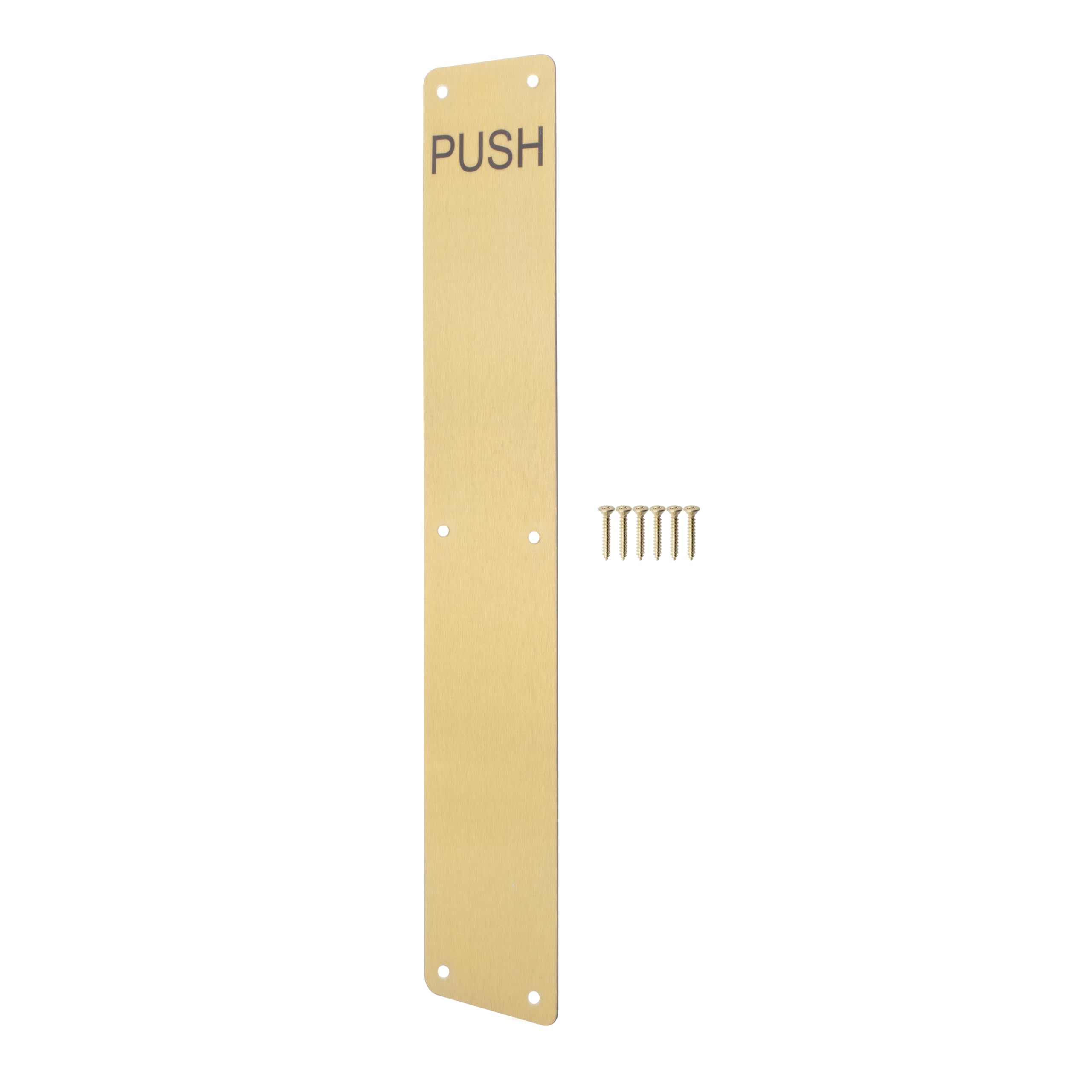 Eai Satin Brass Brass Door Push Plate, 425 X 75Mm Engraved Push Finger Plate With Radius Corners