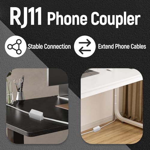Image of Uvital RJ11 Telephone Cable, 25 Feet, Fixed Telephone Cable with Telephone Coupler and 20 Cable Clips, for Modem, Fax, White