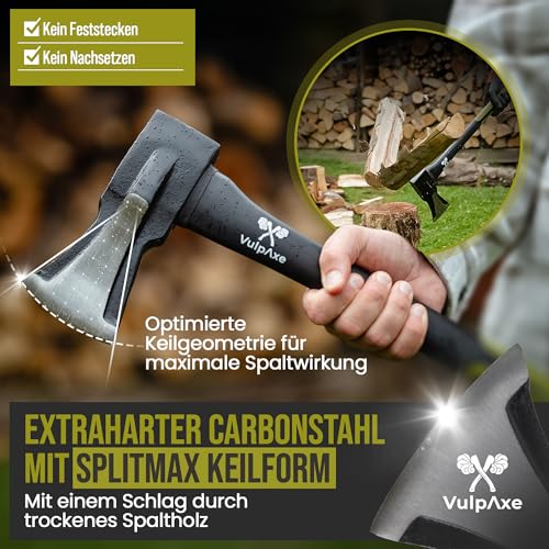 VULPAXE Spaltaxt 2kg 68cm Hochwertige Axt mit Carbonstahl-Klinge für effektives Holzspalten – Bild 1