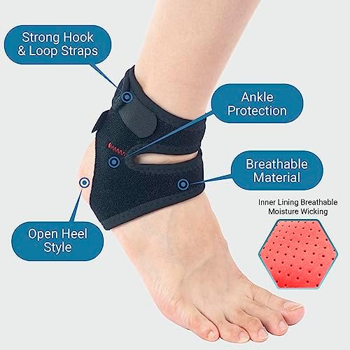 360 RELIEF Adjustable Ankle Support Brace - Ankle Stabilizer Breathable Wrap for Sprains, Strains, Post-Op Cast and Injury Protection | Black for Left Side with Mesh Laundry Bag |
