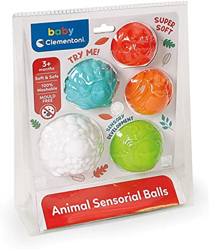 Clementoni Animal Balls, Palline Morbide Sensoriali, Texture Diverse, Forme e Colori Differenti, Giochi Neonato, Bambini 3 mesi+