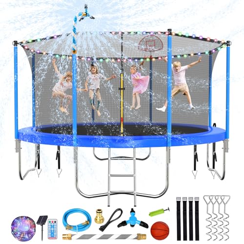 Lyromix Upgraded 12FT Trampoline with Lights, Large Outdoor Trampoline with Sprinkler,Basketball...