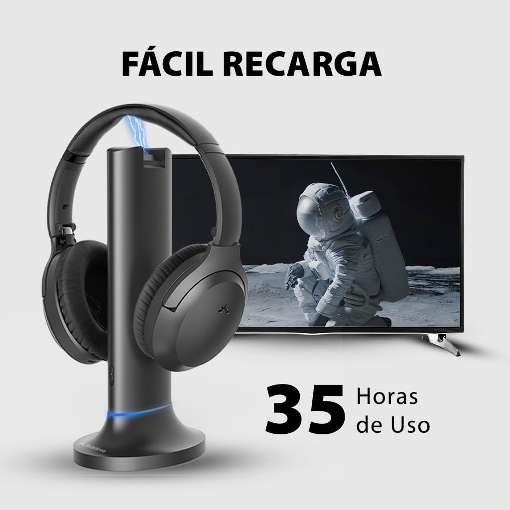 Avantree Opera - Auriculares Inalámbricos para Ver Televisión, Transmisor Bluetooth, Base de Carga, Modo Diálogo Claro, para TV, Auriculares con Volumen Mejorado para Personas Mayores, Alcance 50m