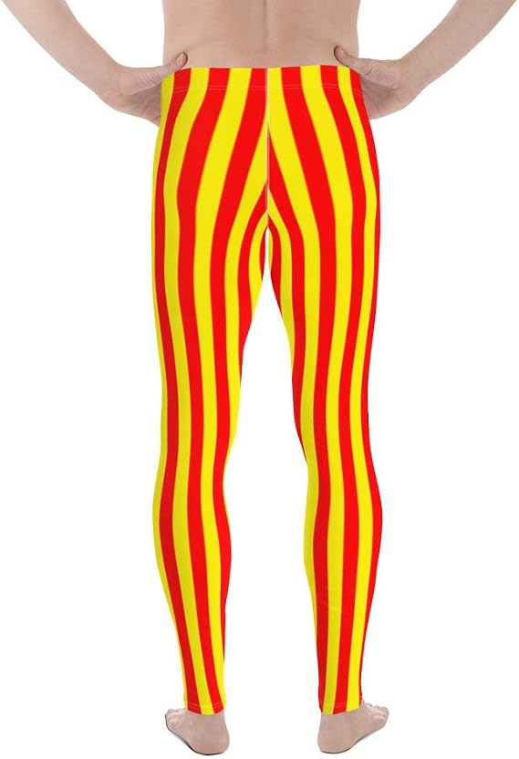 Yellow and Red Striped Men's Leggings 