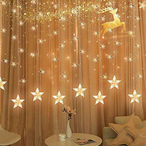 12 Big Stars Curtain String Lights 120 LED Window Curtain Light with 8 Flashing Modes IP65 Waterproof for Christmas, Wedding, Party, Home, Canopy, Patio, Lawn, UL Listed,12 Strings,7ft x 2.6ft(LxW)