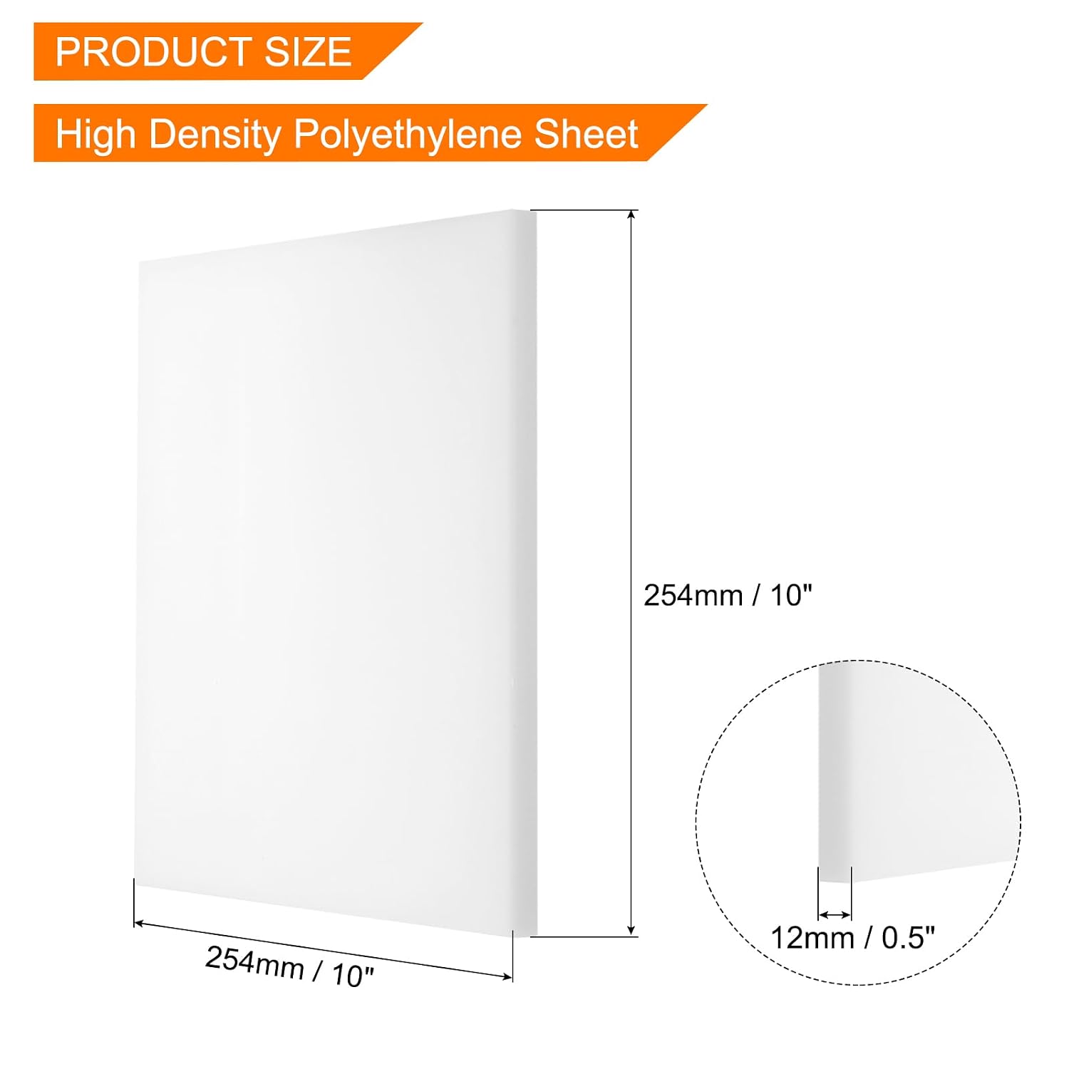 MECCANIXITY UHMW Sheet Ultra High Molecular Weight Polyethylene Sheet, 1/2" Thick Hard HDPE Plastic Sheet Board for DIY Craft 10" x 10" White