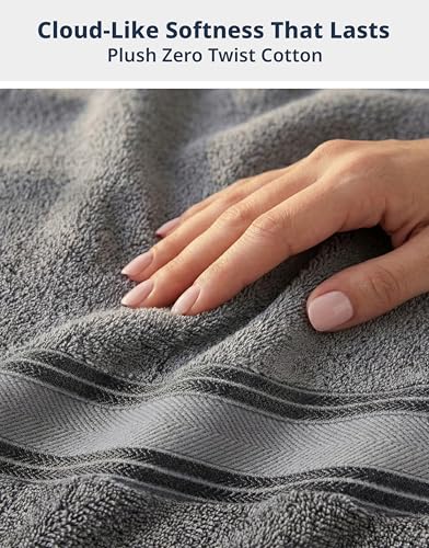 Image of Lane Linen Luxury Bath Towels Set - 12 Piece (4 Bath Towels, 4 Hand Towels, 4 Washcloths), 100% Cotton, Zero Twist, Super Soft & Extra Absorbent - Space Grey