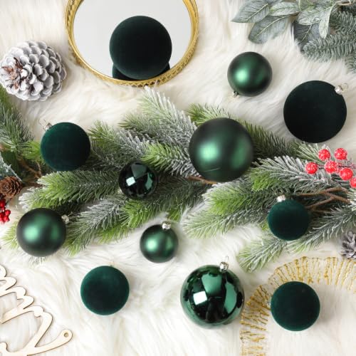 Dark Green Velvet Christmas Ball Ornaments, Shatterproof Flocked Ball Set - image 4