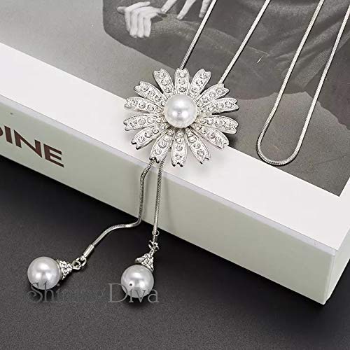 Image of Shining Diva Fashion Crystal Flower Stylish Long Chain Pendant Necklace for Women and Girls