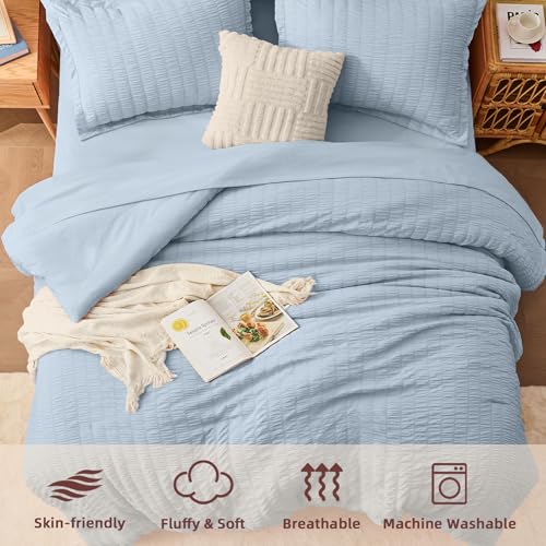 FUANNA Full Size Comforter Sets with Sheets, 7 Pieces Bed Set, Grayish Blue by FUANNA - Used condition - Image 4