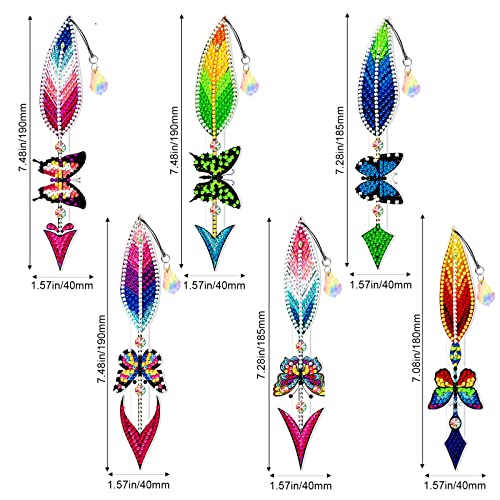 6 Pcs 5D Diy Diamond Painting Bookmarks Feather Beaded Diamond Art Painting Bookmark Full Drill Crystal Diamond Drawing Bookmarks Paint By Numbers Kit Embroidery Painting Bookmarks For Art Crafts Gift #TOP1