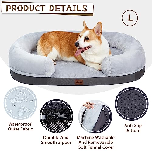Pettycare-38-inches-Memory-Foam-Dog-Beds-for-Large-Dogs-Orthopedic-Dog-Bed-Washable-with-Removable-Cover-and-Waterproof-Liner-Couch-Pet-Bed-Sofa-with-Sides-and-Antislip-Bottom-Fits-up-to-75lbs-Grey