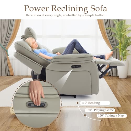 Neptane Power Reclining Loveseat with LED Reading Light/Storage Drawer/Bluetooth Speakers, Power Loveseat Recliner Sofa Wall Hugger Reclining Loveseat with Outlets(Grey, 2 Seat with Console) - Image 6