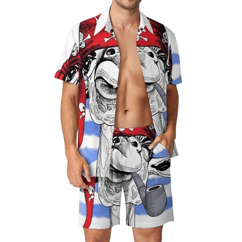 Ensemble Chemise Hawaïenne Hommes Imprimé Girafe Fumant avec Short de Plage S