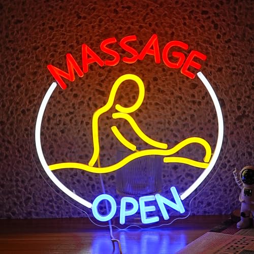 Image of Massage Open Neon Sign USB LED Massage Relax Pattern Neon Light for SPA Dimmable Switch Open LED Light Up Sign for Beauty Salon Physical Therapy Shop Business Wall Decor(12.6''*12.6'')