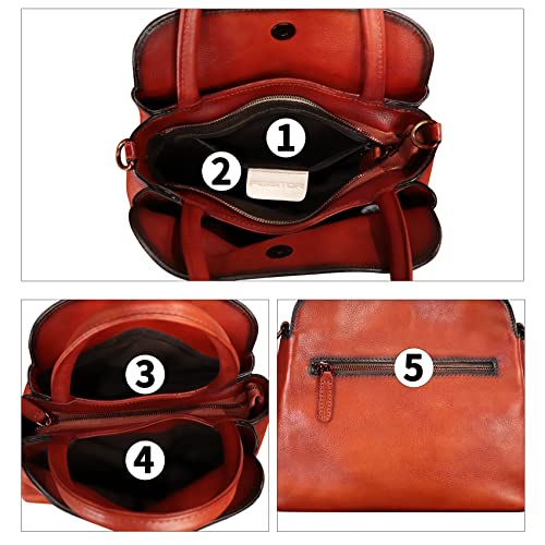 Image of Genuine Leather Handbag for Women Hand Painted Leather Top Handle Satchel Handmade Crossbody Purse