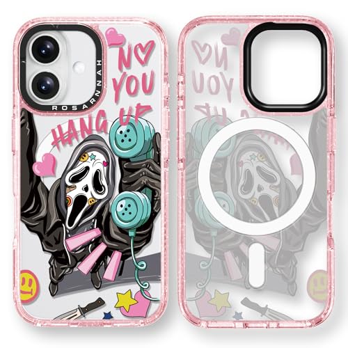 Coque iPhone 16 MagSafe Rosarnnah squelette rose antichoc
