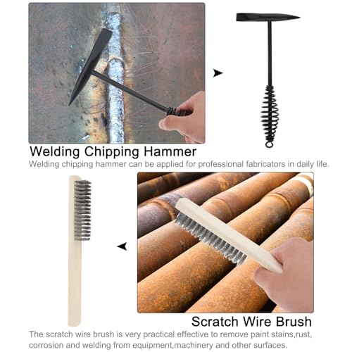 Schweißmeißelhammer mit Spiralfedergriff zum Schweißen, Kegel und Vertikalmeißel, mit Drahtbürste (1 x Schweißmeißel mit 1 x 19,8 cm Drahtbürste)