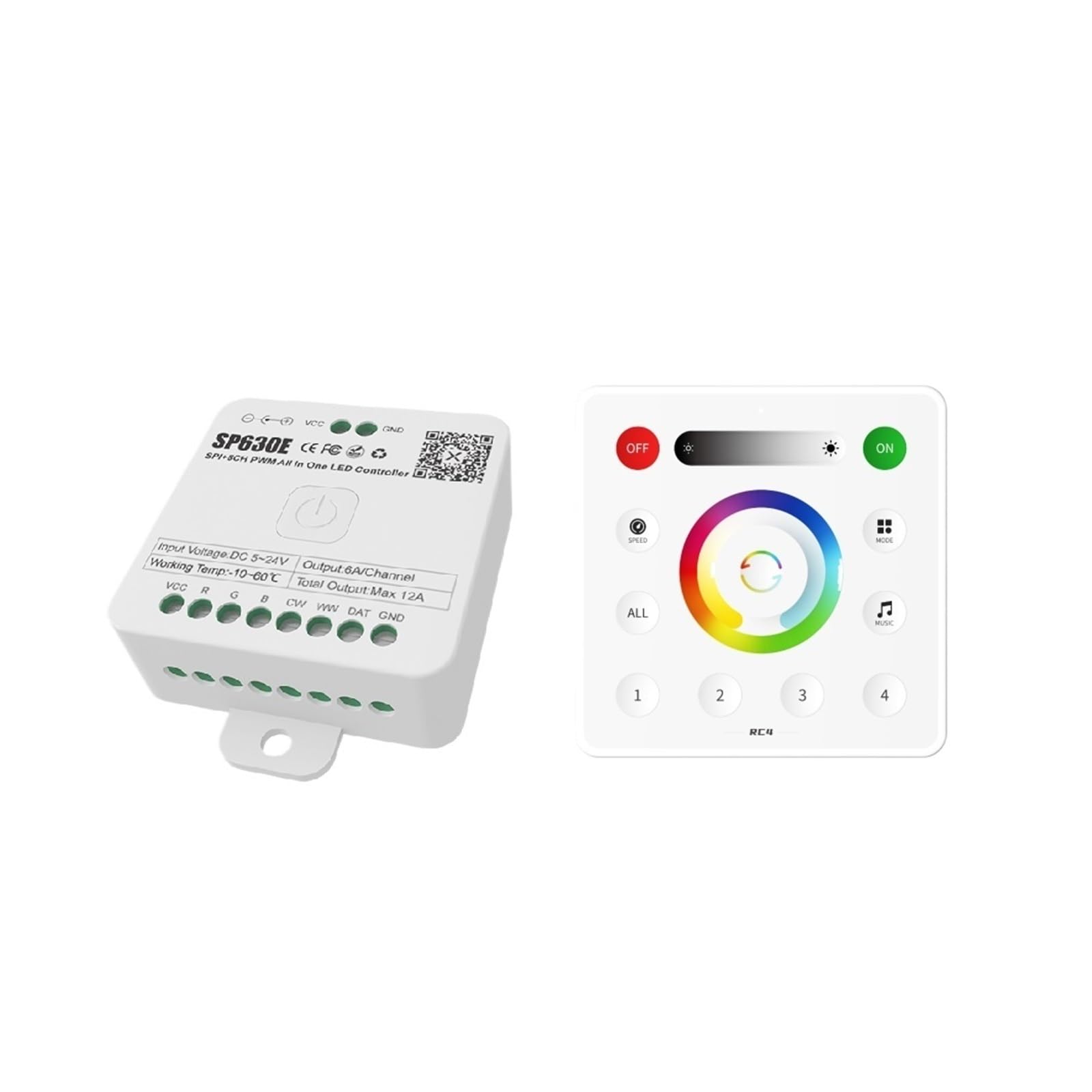 DC5V-24V SP630E All-in-one LED Controller SPI Pixel 5CH RGB RGBW PWM Light WS2811 5050 3528 FCOB 2.4G Remote Control(SP630E and RC4)
